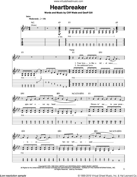 Heartbreaker Sheet Music For Guitar Tablature Play Along V