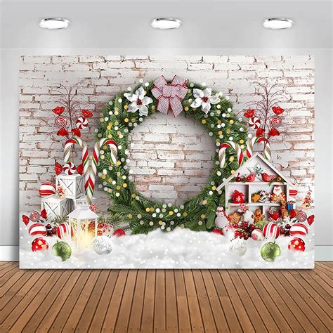 Buy Moca Christmas Photography Backdrop Xmas Candyland White Brick Wall Background Christmas ...