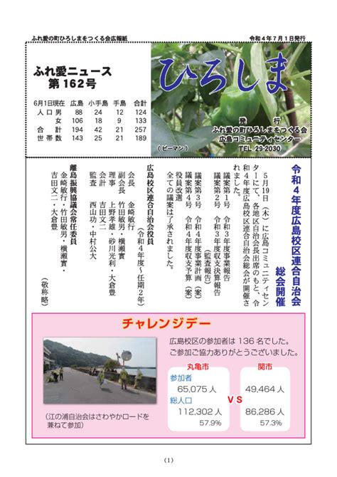 ふれ愛ニュース第162号 ひろしま 2022年7月分 香川県丸亀市広島「ふれ愛の町ひろしまをつくる会」（公式）