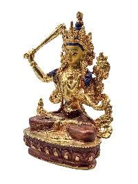 Manjushri Buddhist Miniature Statue Partly Gold Plated Face Painted