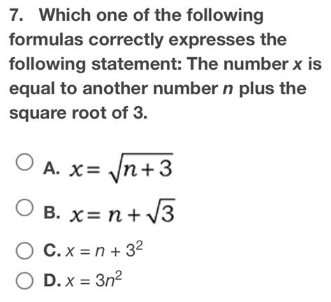 Solved Which One Of The Following Formulas Correctly Expresses The