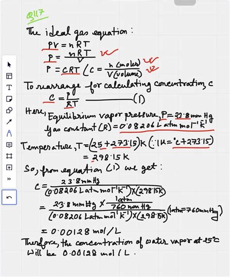 Solved What Is The Concentration In Mol L Of Water Vapor In Air At