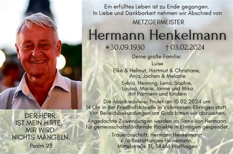 Traueranzeigen Von Hermann Henkelmann Trauer HNA De