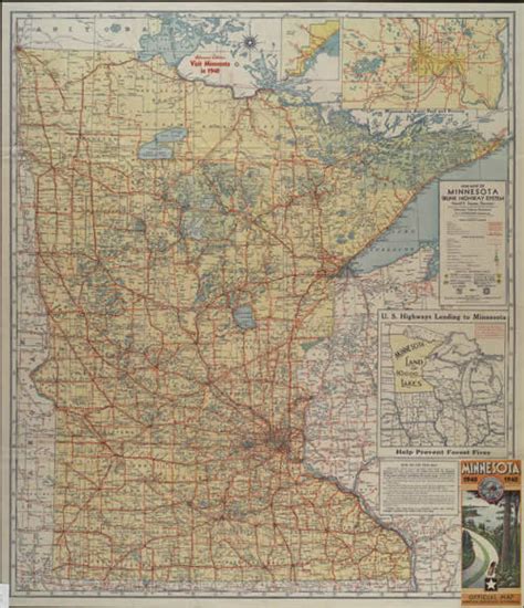 1940 Map Of Minnesota Trunk Highway System Advance Edition