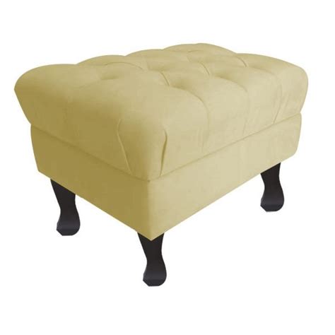 Puff Decorativo Retro Luiz XV Baú Suede Bege 60cm MadeiraMadeira