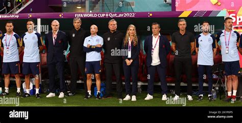 Doha, Qatar, 1st December 2022. Spain coaching team with Luis Enrique coach of Spain (9l) during ...