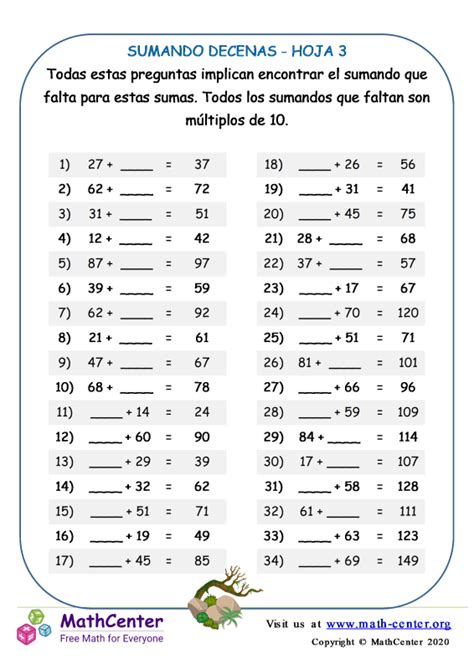 Segundo Grado Pruebas Sumas Mentales De Dos Cifras Math Center Porn