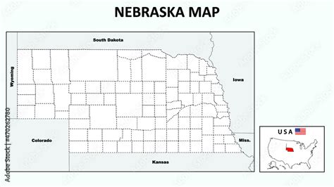 Nebraska Map. Political map of Nebraska with boundaries in Outline. Stock Vector | Adobe Stock