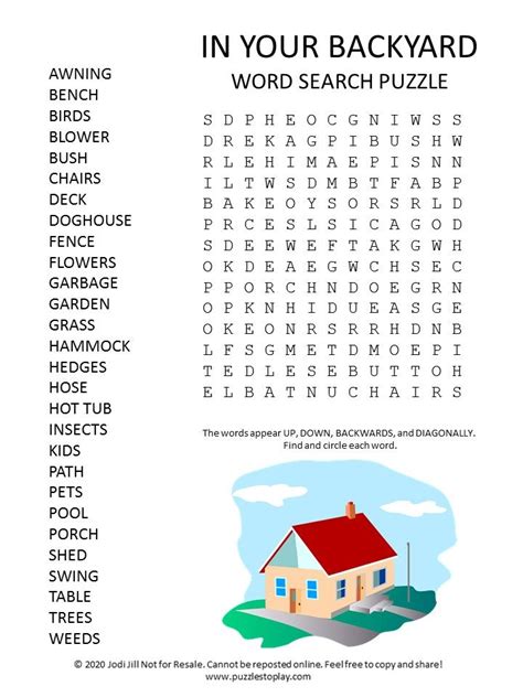 Backyard Word Search Puzzle - Free Download