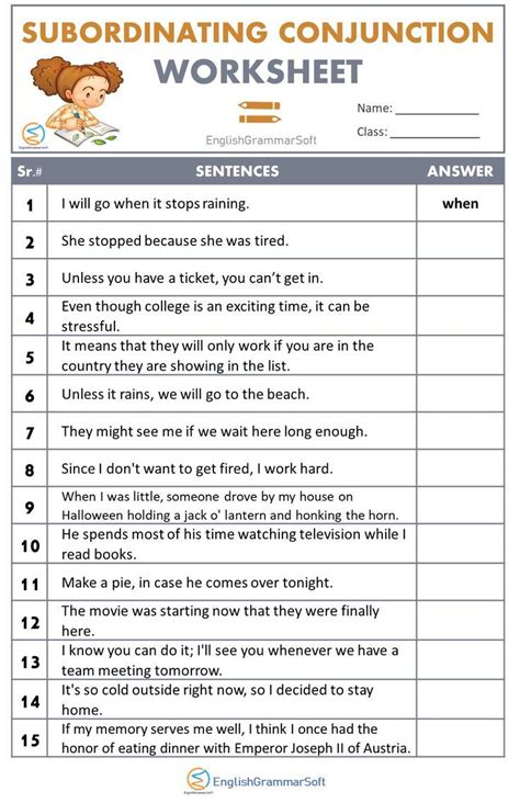 Subordinating Conjunction Worksheet Subordinating Conjunctions Conjunctions Worksheet