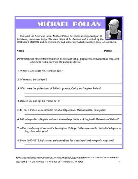 Michael Pollan Webquest Printable Worksheets For The Famous American