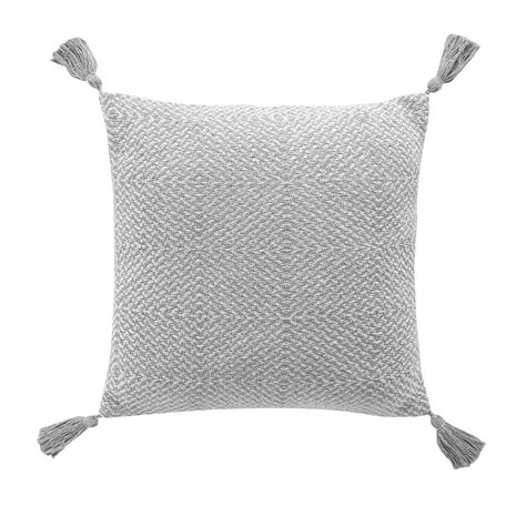 Coussin carré coton pompons 40 x 40 cm Louisette Gris Déco textile