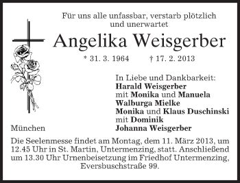 Traueranzeigen Von Angelika Weisgerber Trauer Merkur De