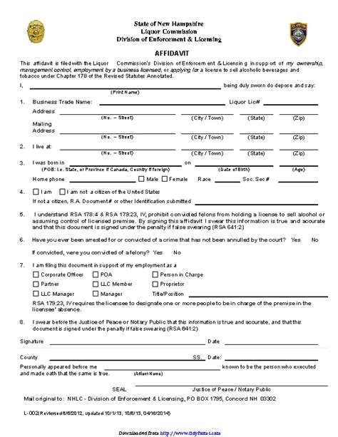 New Hampshire Affidavit Form PDFSimpli