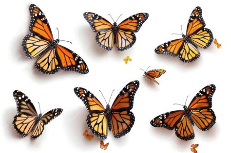 Premium Photo Beautiful Six Monarch Butterflies Set Isolated On White