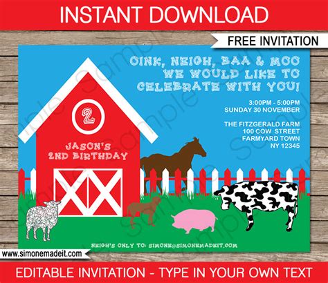 Free Printable Barnyard Farm Invitation Template