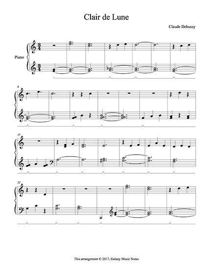 Clair De Lune Easy Piano Sheet Music Galaxy Music Notes