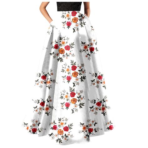 Dr Eam Women Bohemian Floral Print Maxi Skirt High Waist Pet Party