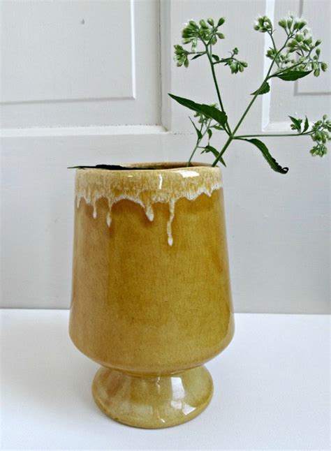 Large Vintage Mustard Yellow Ceramic Footed Plantervase