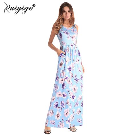 Ruiyige Women Summer Maxi Tank Dress Floral Print Beach Dress 2018 Long