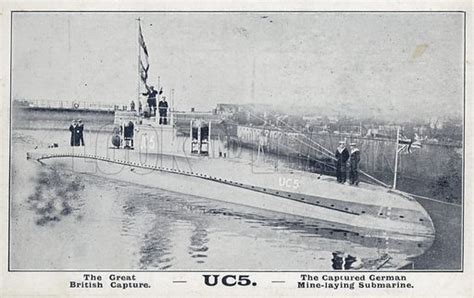 Captured German mine-laying submarine UC 5, World War I stock image | Look and Learn