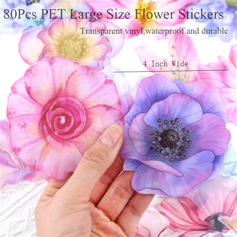 80 Pieces Waterproof Large Size Flower Stickers With 80pcs Flower