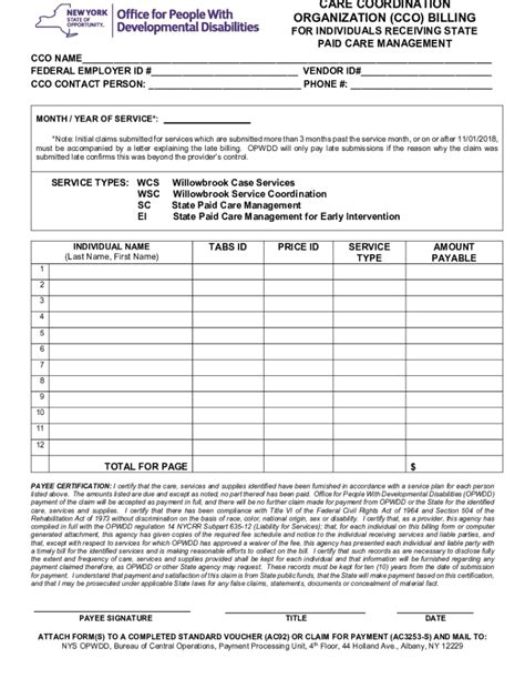 Fillable Online Opwdd Ny Overview Of Care Coordination Organization