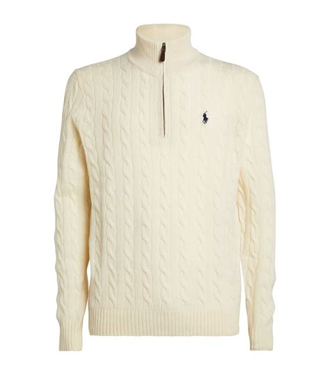 Mens Polo Ralph Lauren Ivory Wool Cashmere Cable Knit Sweater Harrods Us