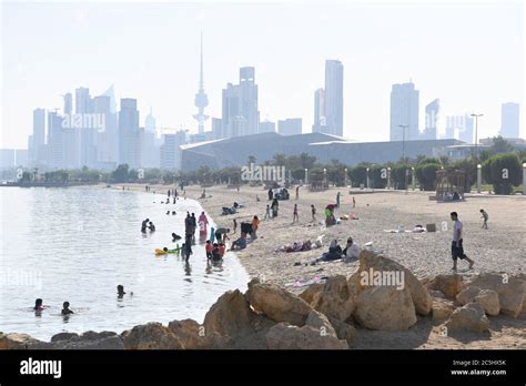 Kuwait City, Kuwait. 3rd July, 2020. People relax at a beach in Kuwait ...