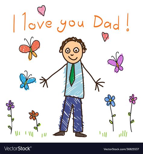 Kids drawing fathers day i love you dad Royalty Free Vector