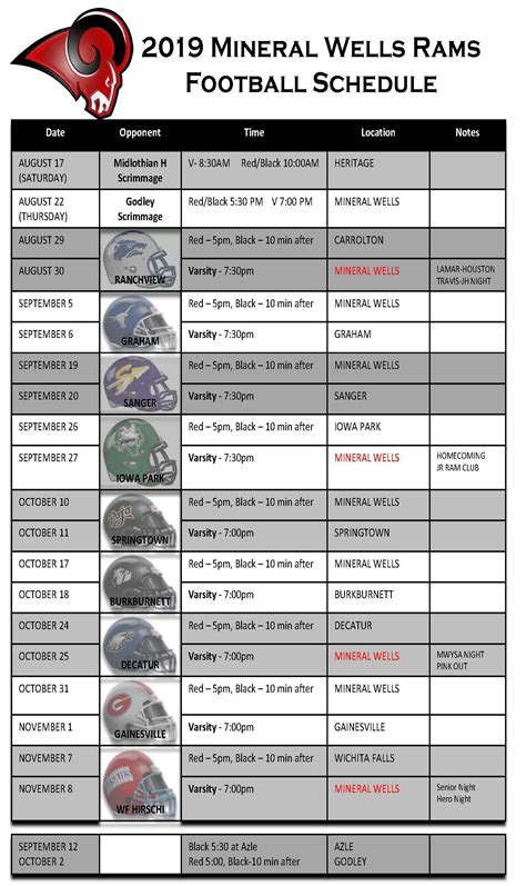 2019 Football Schedules Football Mineral Wells High School