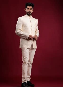 Art Silk Golden Color Jodhpuri Suit