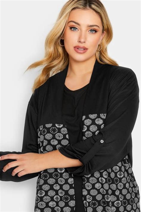 Plus Size Black Geometric Spot Print Colour Block Cardigan Yours Clothing