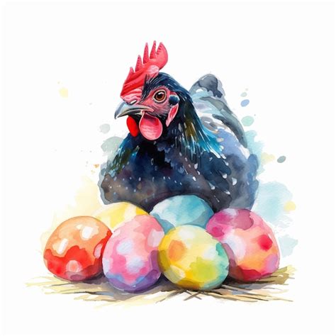 Premium Vector Painting Of A Chicken With Eggs