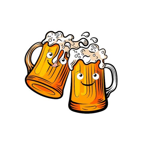 Premium Vector Vector Beer Mugs With Funny Faces Isolated Cheers