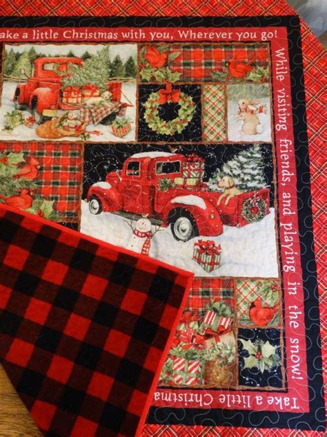 Christmas Red Truck Quilt With Fleece Backing In Buffalo Plaid Christmas Throw Jaded Spade