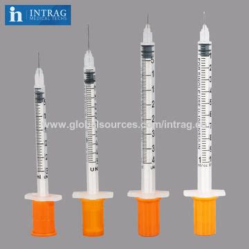 Disposable Sterile Medical Orange Cap Insulin Syringe With Fixed Needle