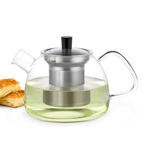 Large Modern Glass Teapot With Stainless Steel Infuser And Lid 900ml