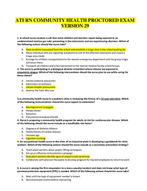 Ati Rn Community Health Proctored Exam Version 29 Complete Questions