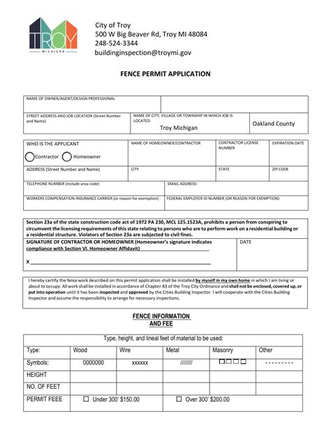 City Of Troy Michigan Fence Permit Application Fill Out Sign Online