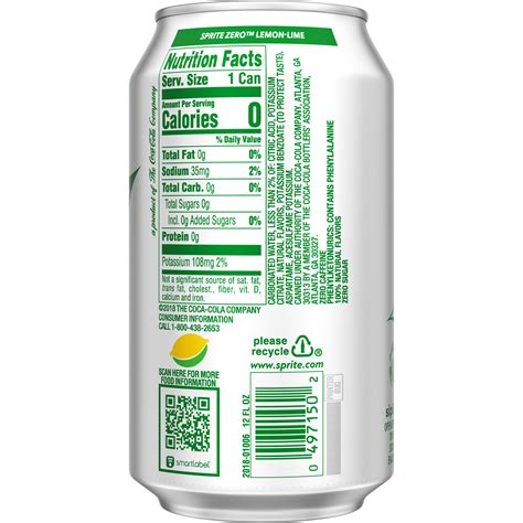 Sprite Ingredients Label / Sprite Zero Diet Lemon Lime Soda 6 Cans 7 5 ...