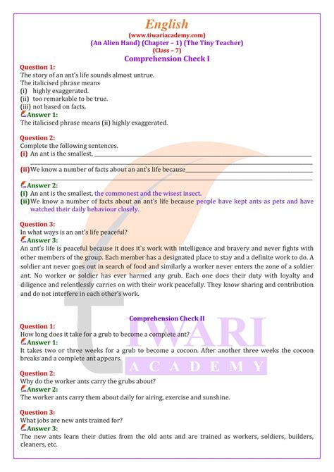 Ncert Solutions For Class 7 English An Alien Hand Chapter 1 The Tiny