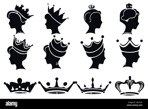 Silhouettes Queen Crowns Set Illustration Vector Design Collection