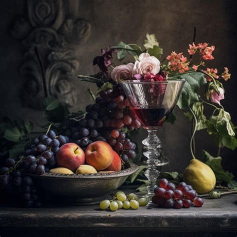 Natureza Morta Cl Ssica Frutas E Vinho Foto Premium