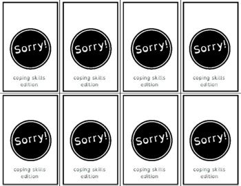 Sorry! Board Game Cards, Coping Skills Edition by School Counselor Sophie