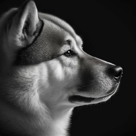 Encantador Retrato Digital De Feliz Perro Akita Inu Sobre Fondo Negro