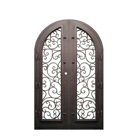 Arch Top Metal Steel Main Entrance Wrought Iron Double Door With