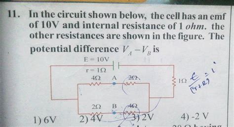 In The Circuite Shown Below The Cell Has An Emf Of V And Internal