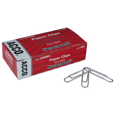 Acco Nonskid Standard Paper Clips Jumbo Silver Box Boxes