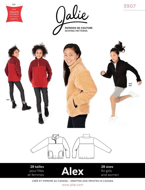 Sewing Pattern Jalie 3907 Alex Half Zip Pullover